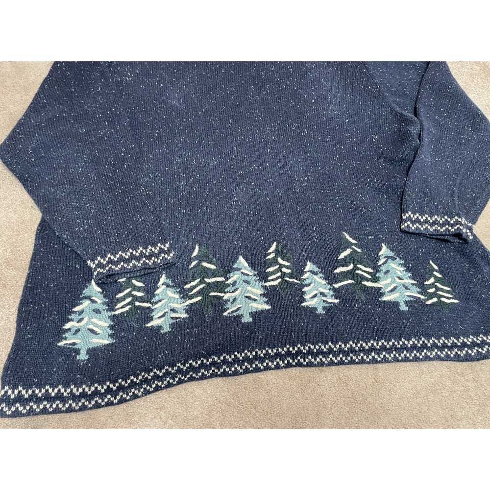 Vintage Christopher & Banks Sweater Zip 3xl Women's Blue Cabin Pine Tree Snow - Picture 7 of 7